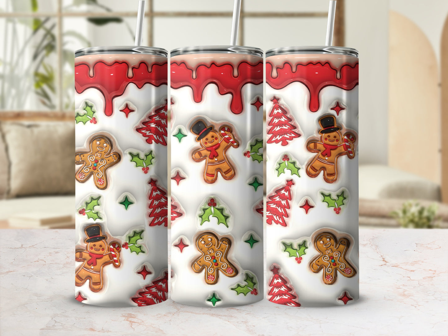 Festive Gingerbread and Holly Tall Tumbler Cup