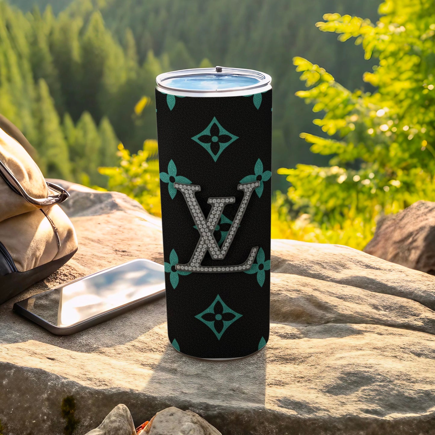 Stylish Black and Teal Patterned Vacuum Insulated Mug