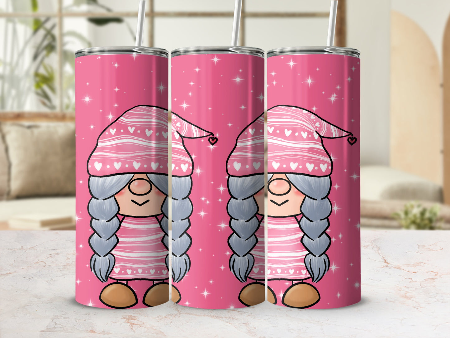 Adorable Pink Gnome Sparkling Tumbler Product