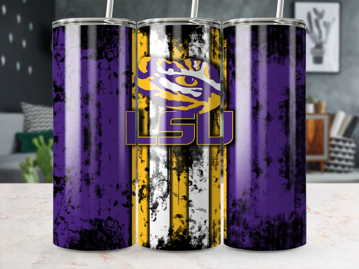 LSU Tigers Distressed Pattern Design Tumbler