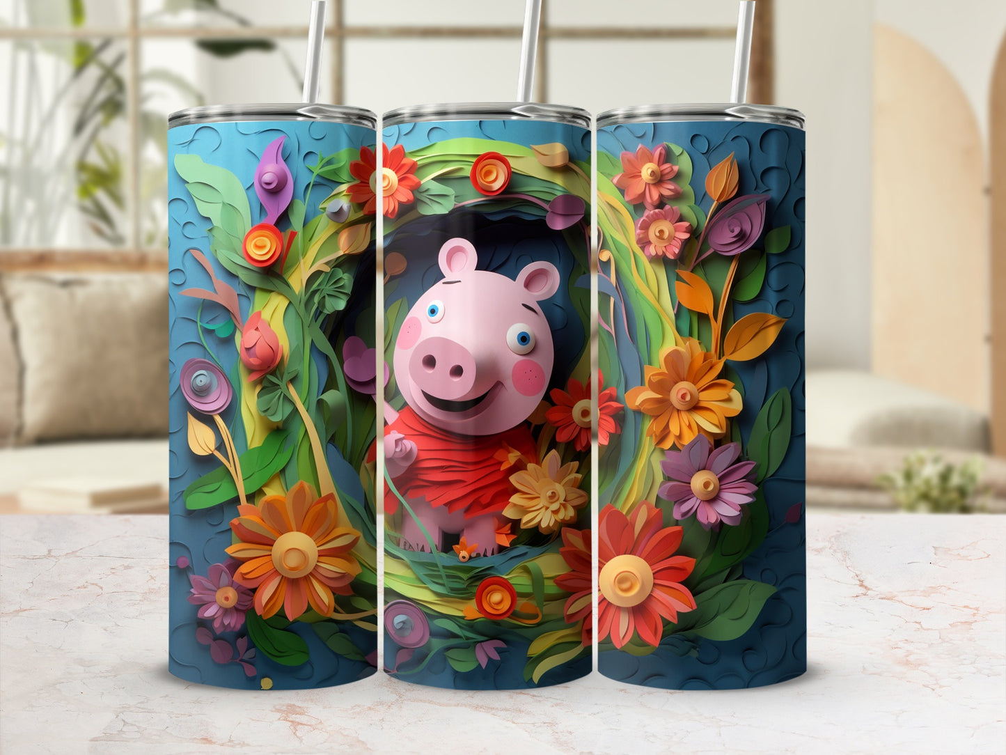 Colorful Floral Surround Animal Art Tumbler