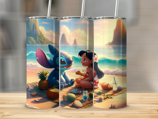 Cute Beach Scene With Characters on Tumbler