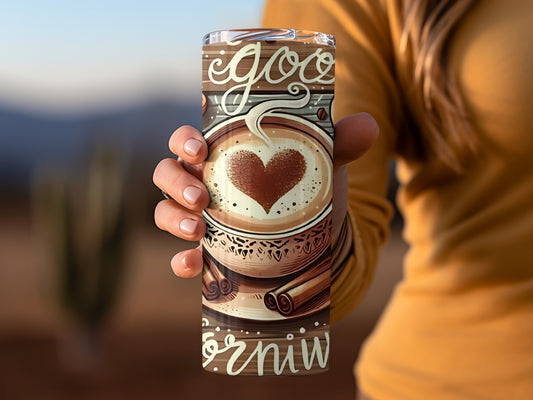 Good Morning Heart Coffee Cup Design Tumbler