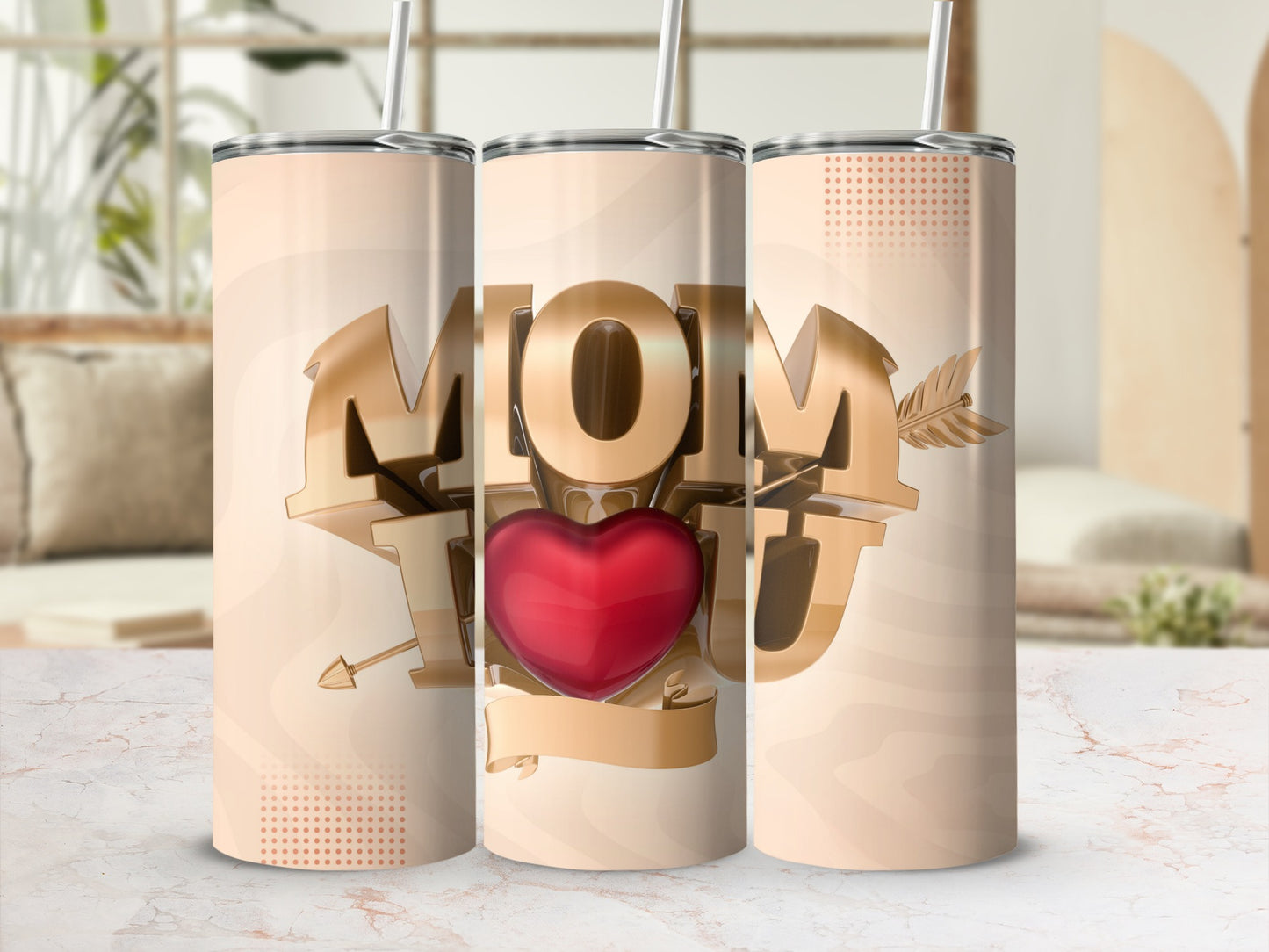 Heartfelt Mom Love Design with Arrow Banner Tumbler