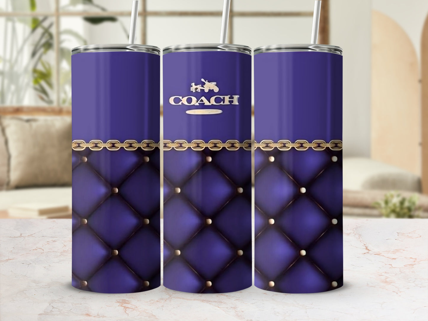 Purple Coach Design Tumbler with Chain Pattern