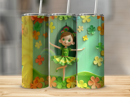 Girl dancing in a field of flowers on a tumbler.