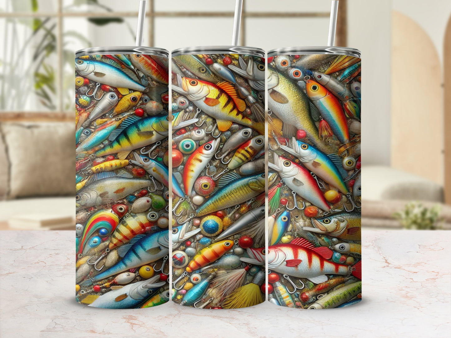 Colorful Fishing Lures Stainless Steel Tumbler