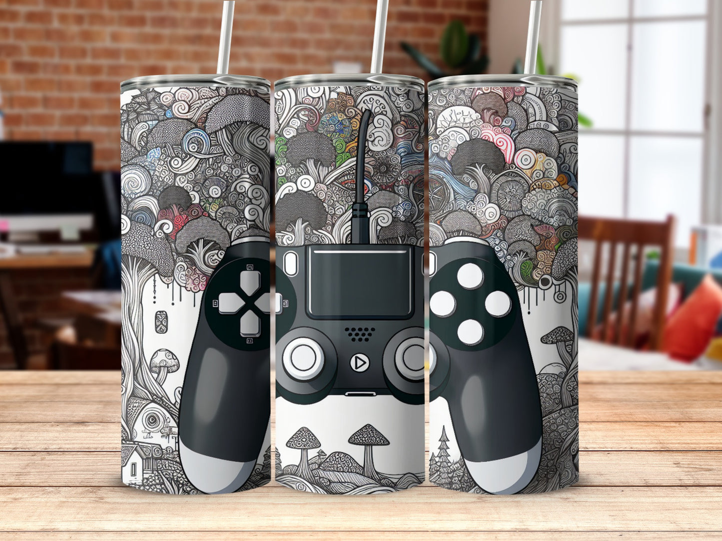 Artistic Patterned Gaming Tumbler with Playful Designs