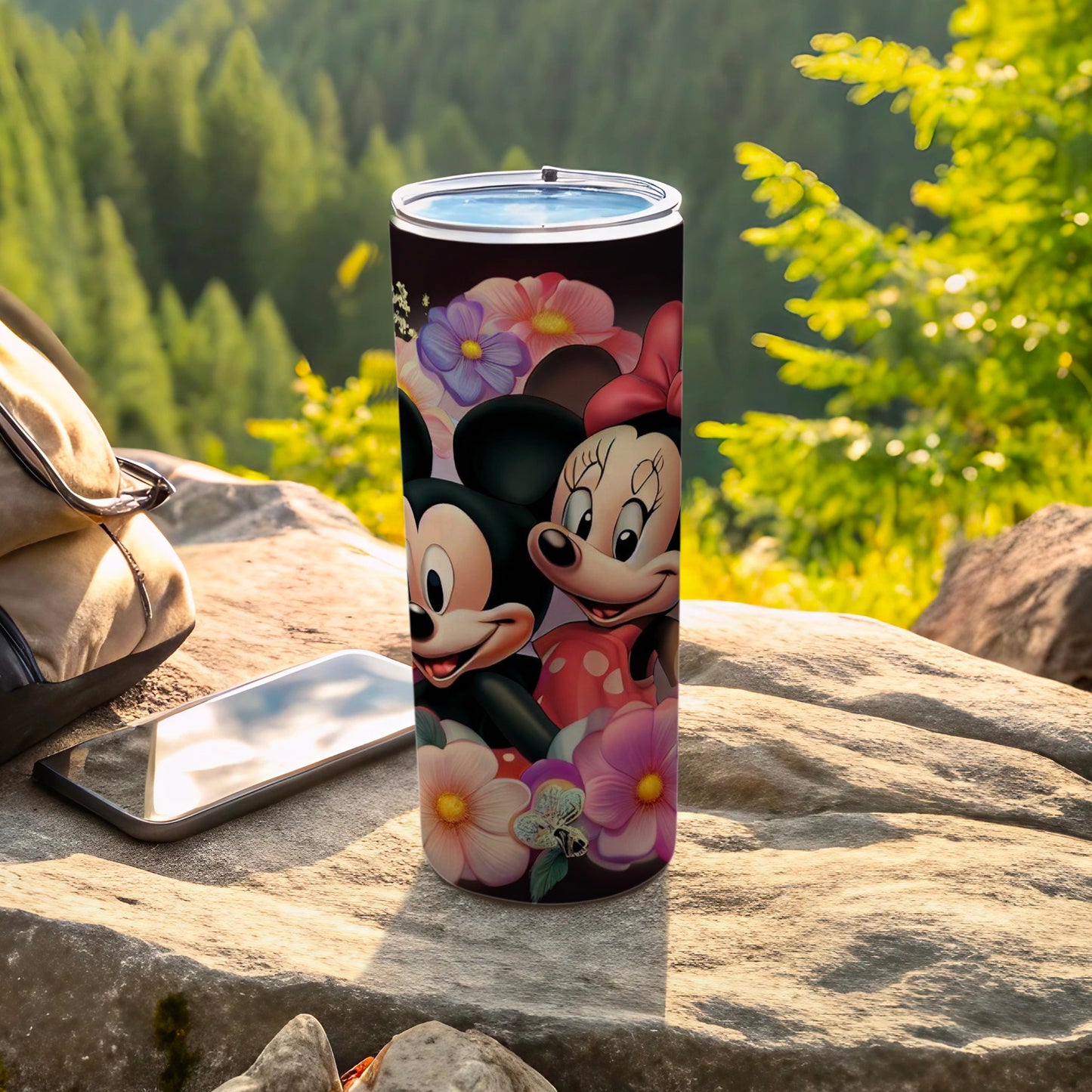 Adorable Cartoon Couple Floral Printed Tumbler