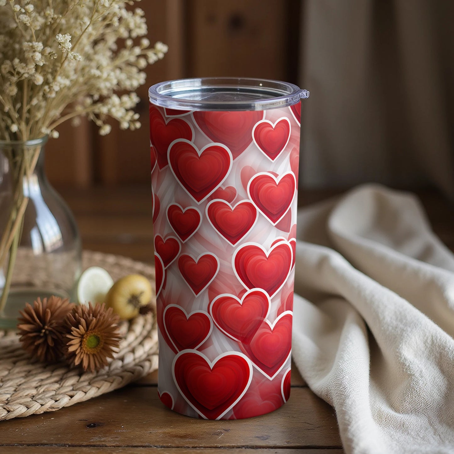 Red Hearts Pattern Design Insulated Tumbler Cup