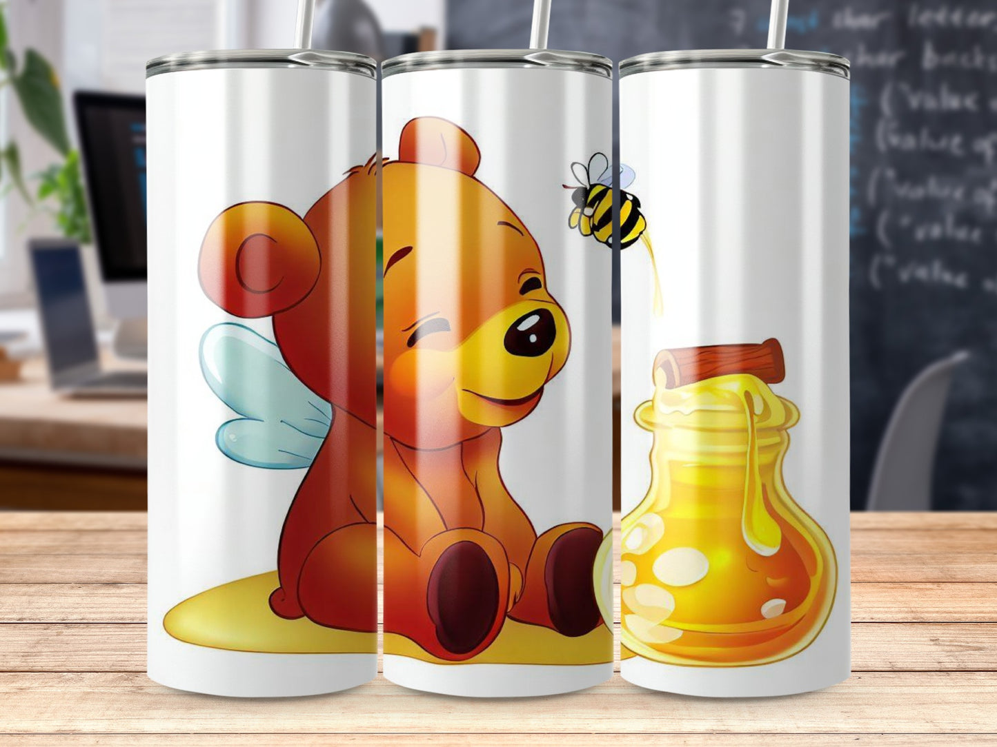 Cute Cartoon Bear and Honey Stainless Steel Tumbler