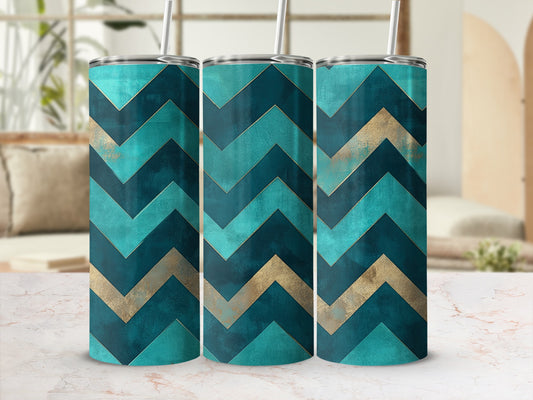 Chevron Teal Design Elegant Golden Accents Tumblers
