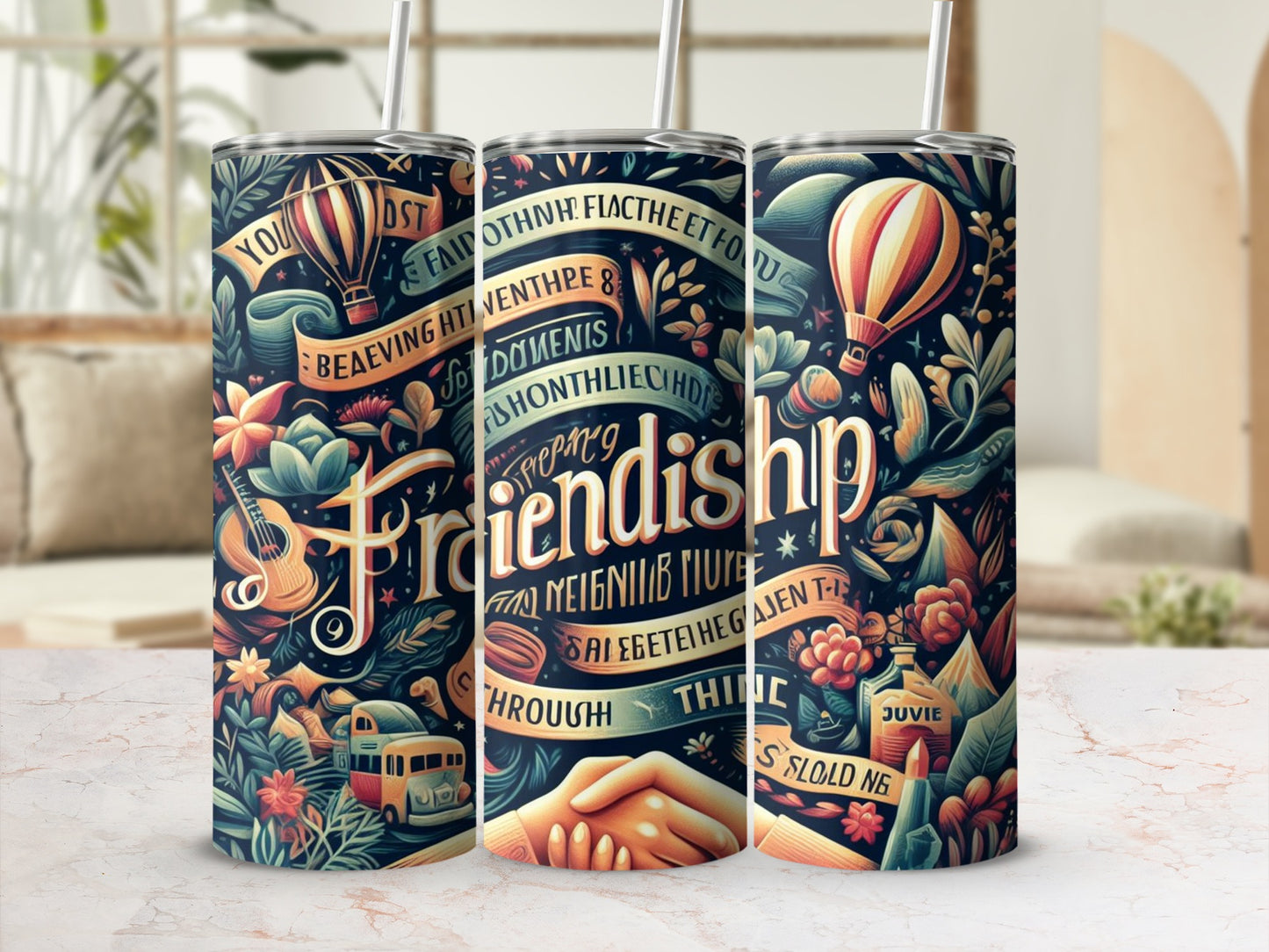 Friendship Design Tumbler with Straw