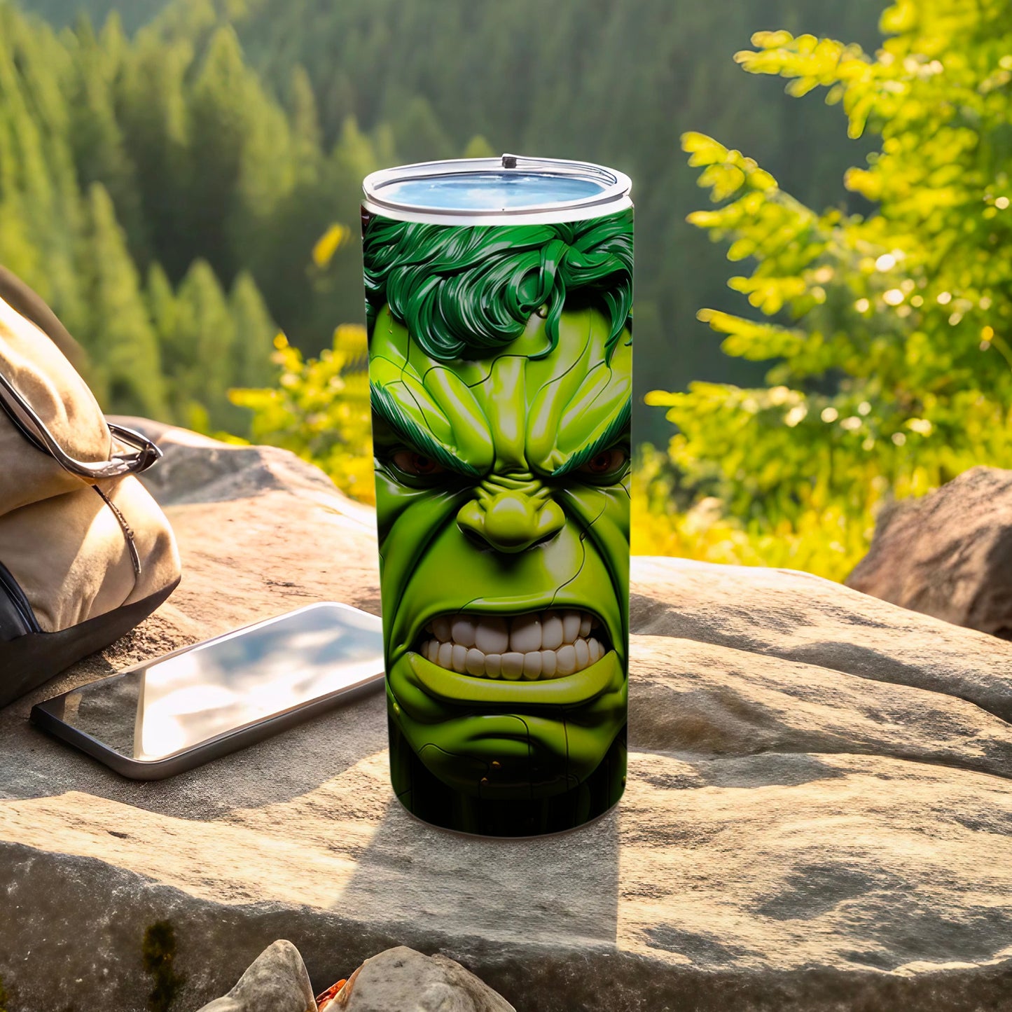 Green Hulk Face Design Insulated Tumbler Graphic
