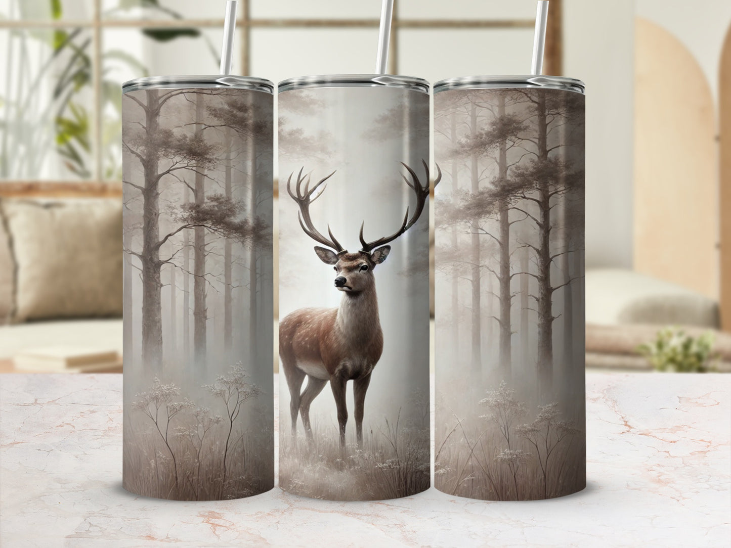 Majestic Deer in Misty Forest Tumbler product