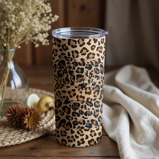 Leopard Print Insulated Travel Tumbler with Lid
