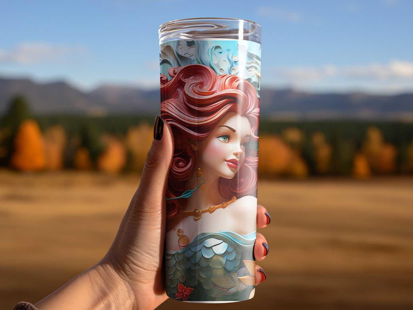 Vibrant Red Haired Mermaid Fantasy Novelty Tumbler