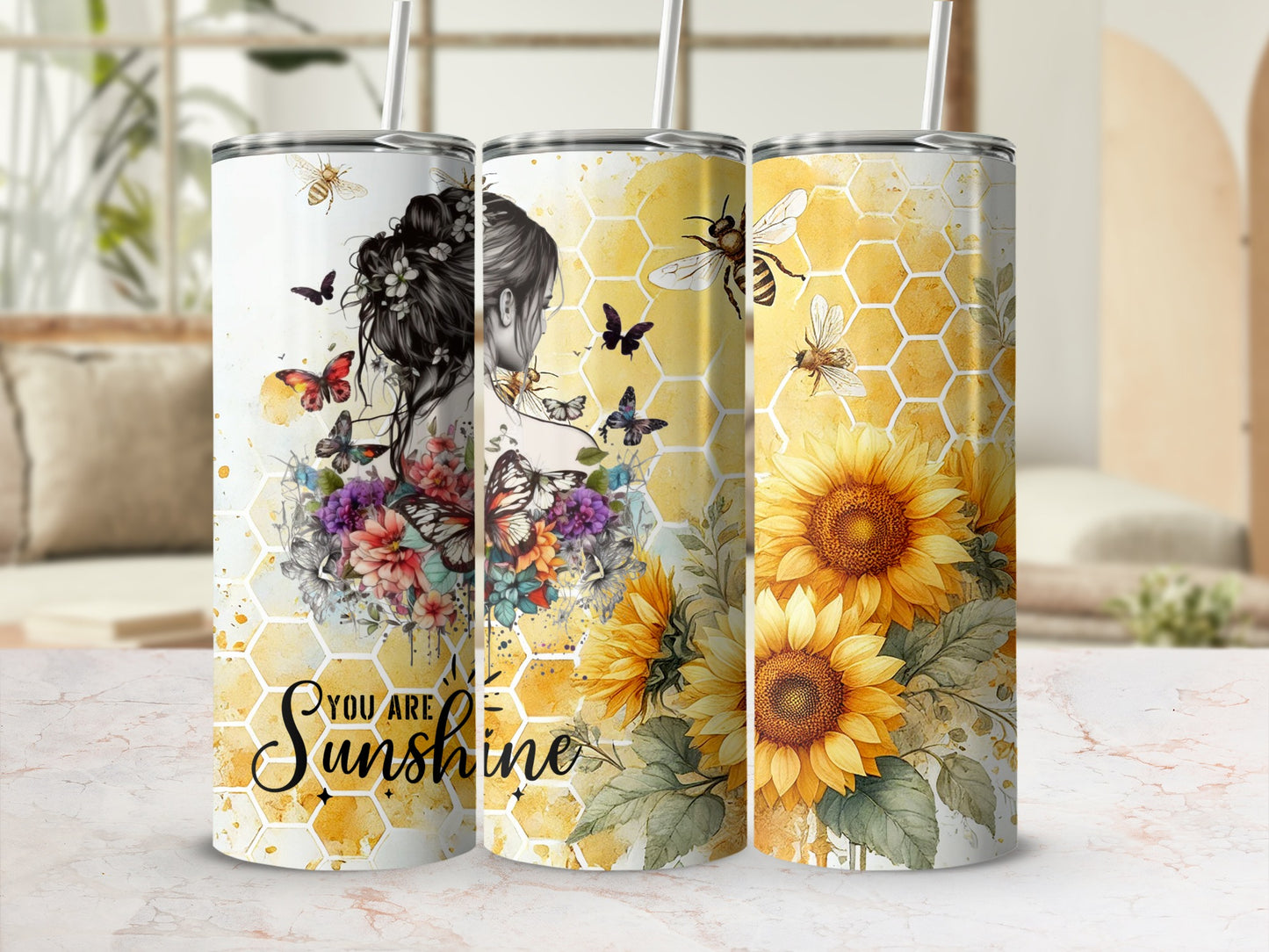 Sunflower and Butterfly Design Insulated Tumbler