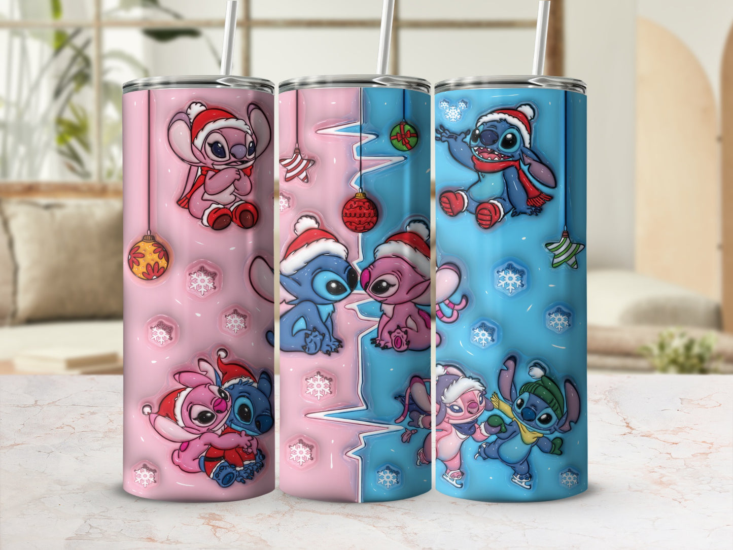 Adorable Christmas Stitch and Angel Pattern Tumbler