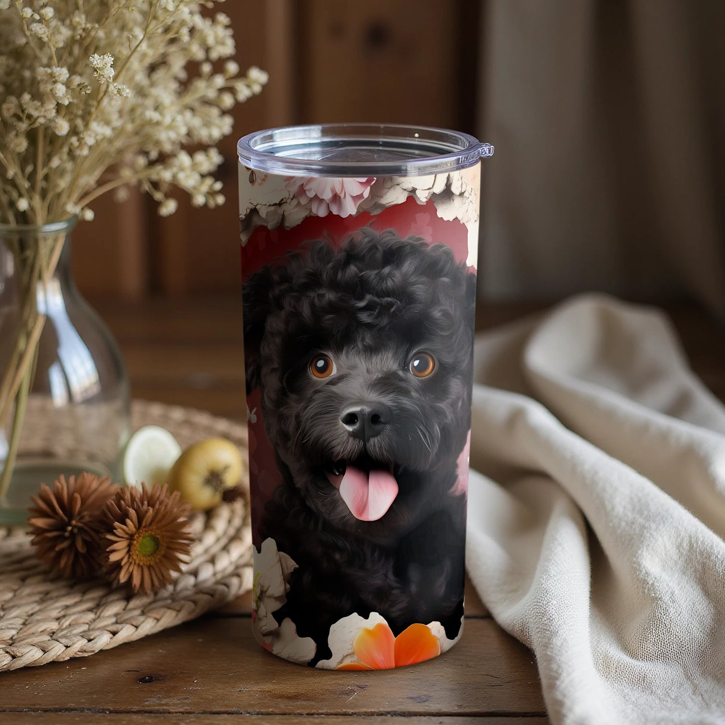 Black Poodle Puppy Floral Design Red Tumbler product type
Black Poodle
Cute Puppy
Dog Lover
Animal Design
Floral Pattern
Red Background
Tumbler Cup
Drinkware
Happy Dog
Pet Owner Gift
Unique Tumbler
Flower Art
Puppy Face
Insulated Cup
Travel Mug
Beverage Holder
Aesthetic Design
Poodle Art
Dog Illustration
Water Bottle