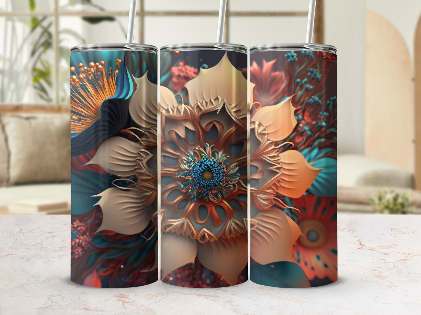 Colorful Floral Design Insulated Travel Tumbler