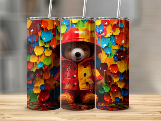 Colorful Teddy Bear Art on Cylinder Drinks Tumblers
