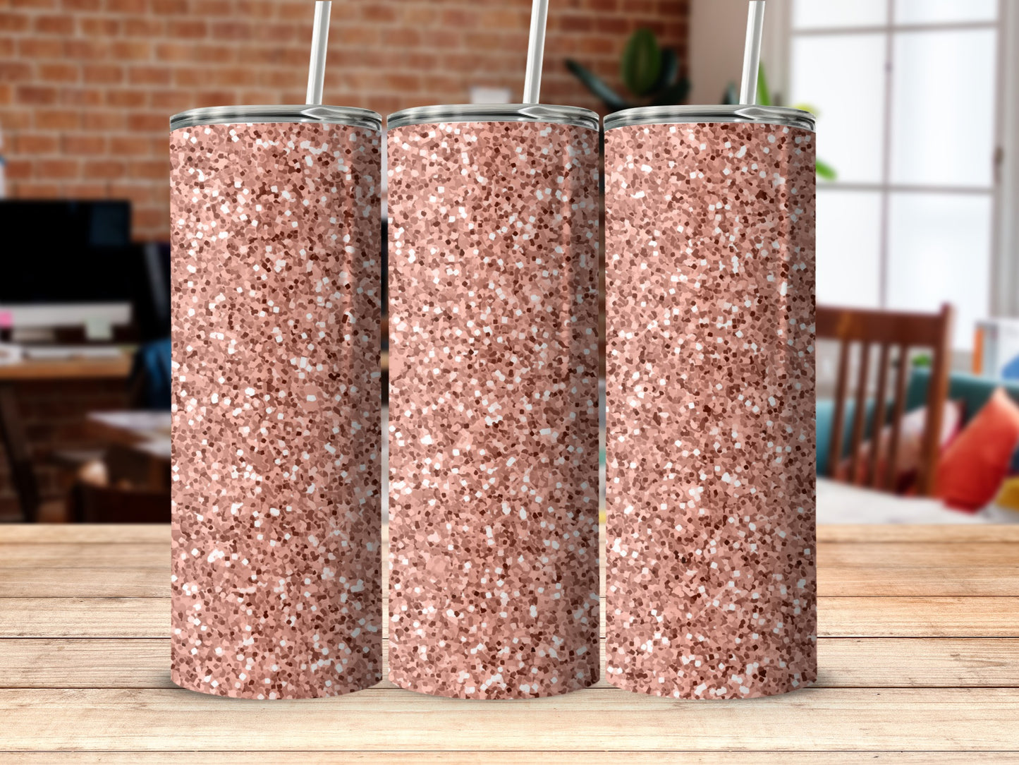 Stylish Pink Sparkling Tumbler with Straw Design