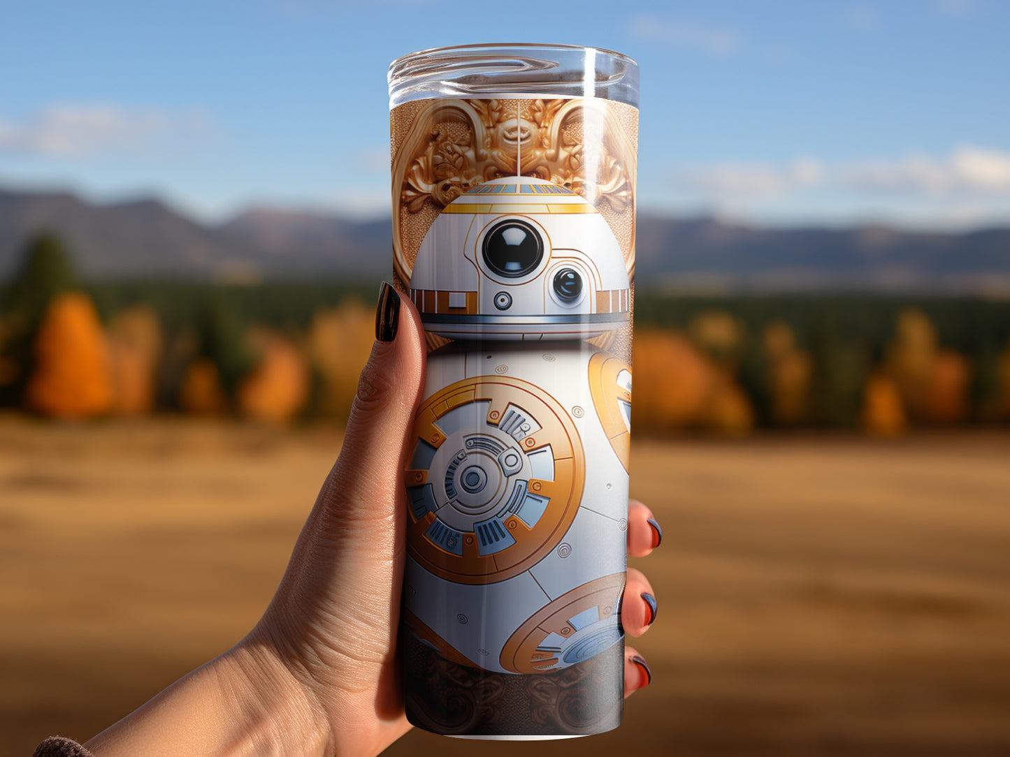 Artistic Robot with Scenic Background Tumbler
