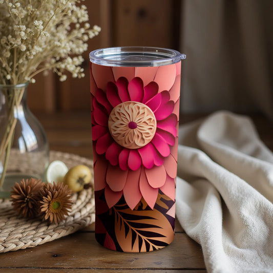 Floral Print Insulated Tumbler with Large Flower Design