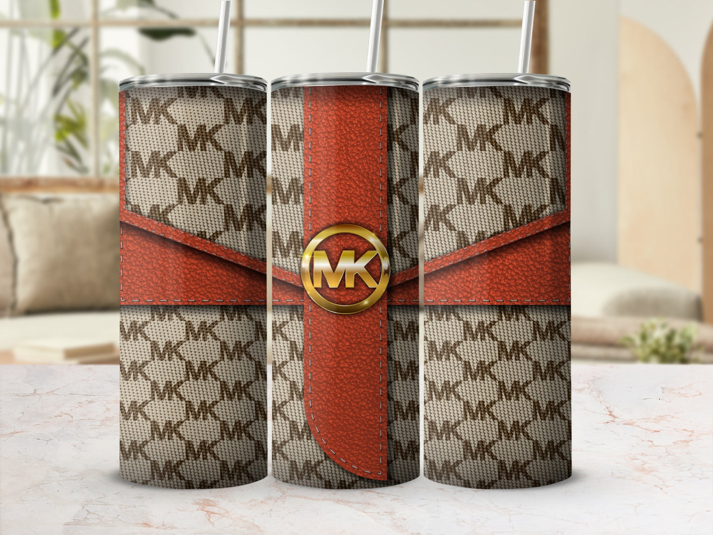 Stylish MK Pattern Red Accent Tumbler Cup