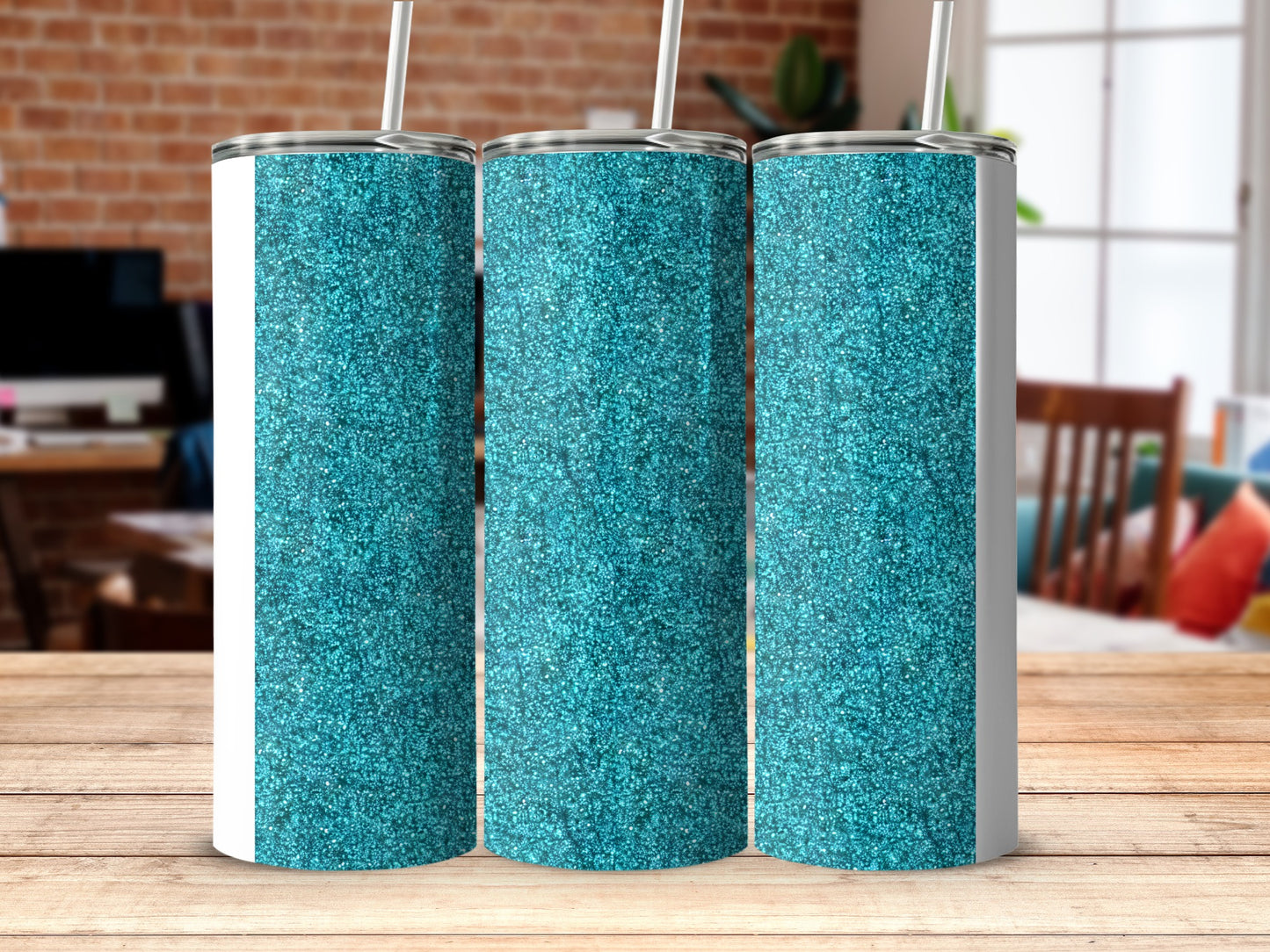 Sparkling turquoise glitter tumbler product