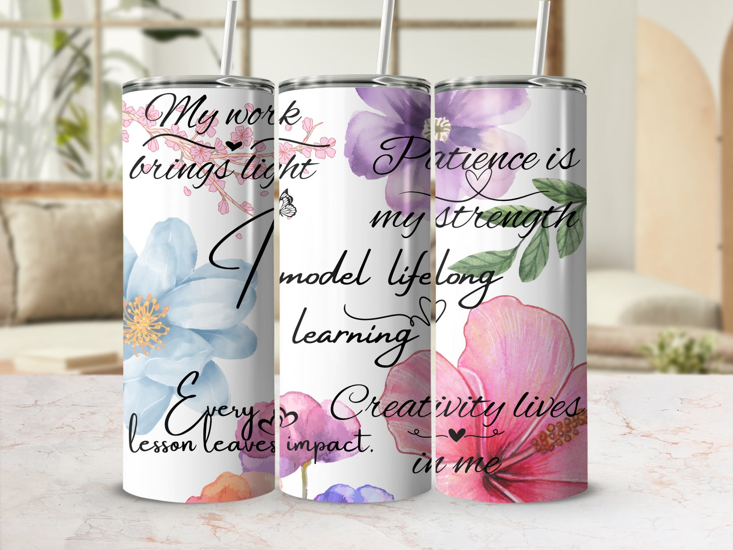Inspirational Floral Motivational Quotes Tumbler Set
