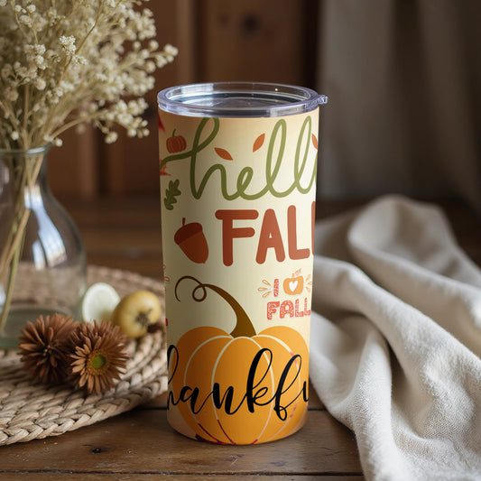 Hello Fall Pumpkin and Thankful Graphic Tumbler