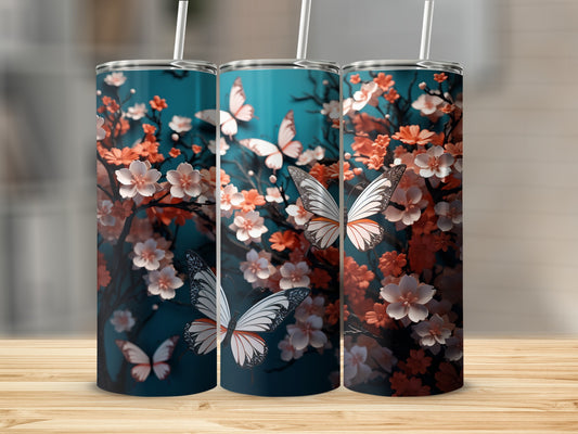 Teal Butterfly Flower Blossom Design Tumbler product type
Tumbler
Butterfly
Floral
Flowers
Blossom
Teal background
Orange flowers
White flowers
Nature theme
Spring design
Summer vibe
Drinkware
Gift
Beautiful art
Unique pattern
Botanical print
Petal design
Insect motif
Elegant aesthetic
Travel cup