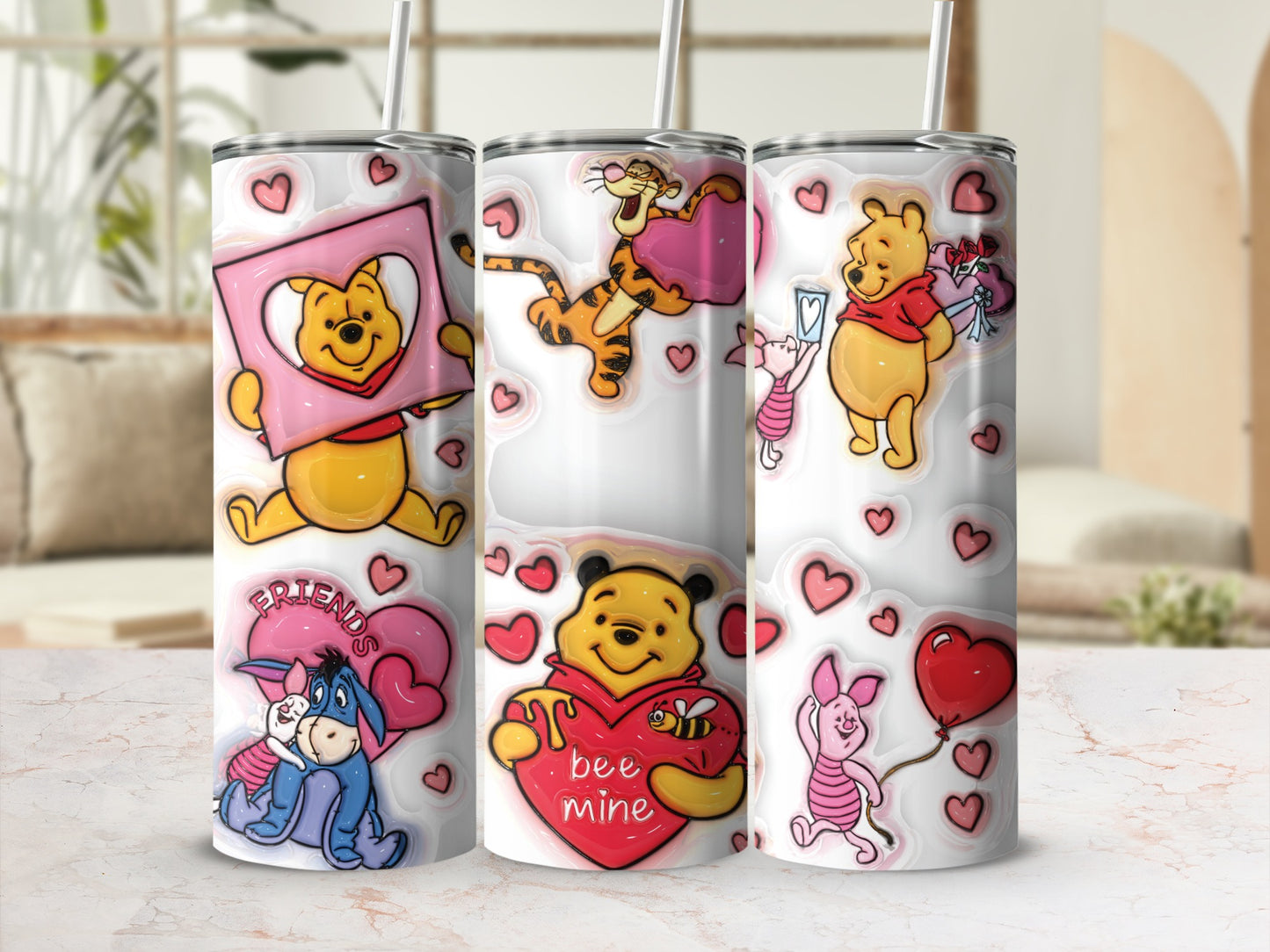 Winnie the Pooh Friends Be Mine Valentine's Day Tumbler