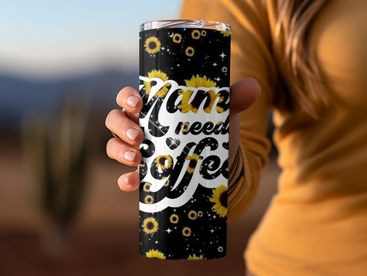 Mom Needs Coffee Sunflower Design Travel Mug