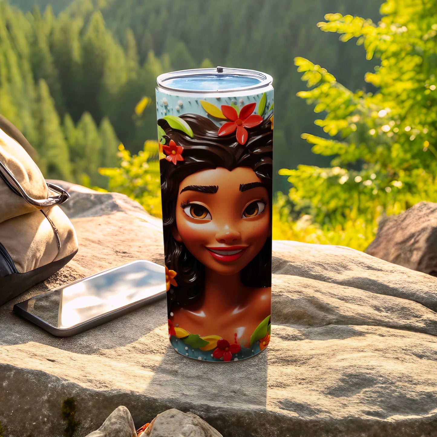Tropical Cartoon Character Travel Tumbler Cup for Outdoor Adventures
