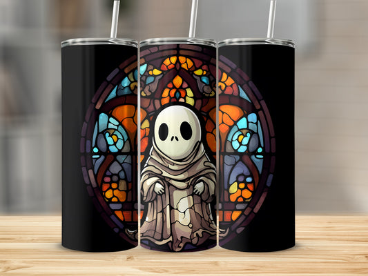 Three tumblers featuring a stained glass ghost design.