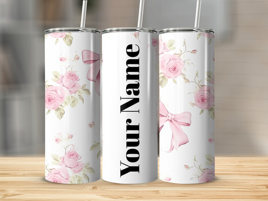 Personalized Floral Rose Design Tumbler with Name Customization
