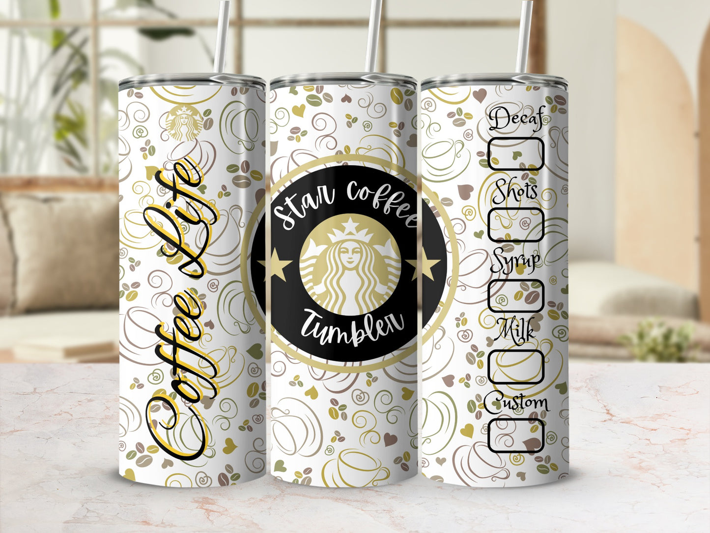 Coffee Life Star Coffee Tumbler Customizable White Tumbler