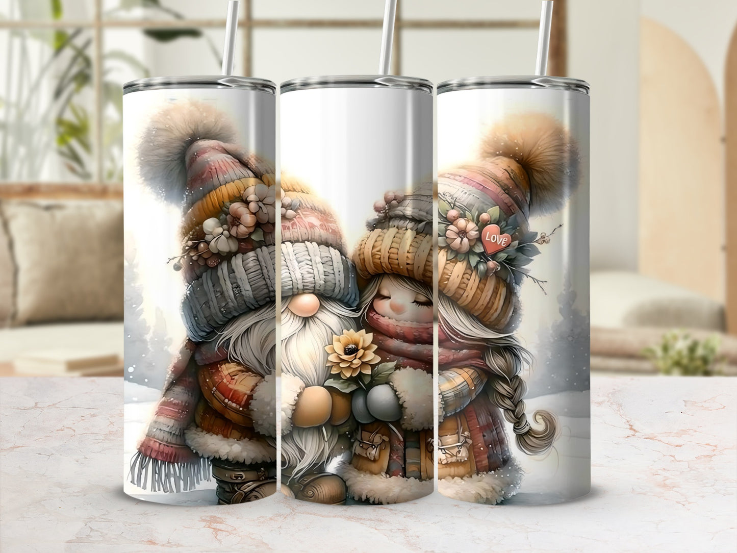 Adorable Winter Gnome Couple Insulated Tumbler
