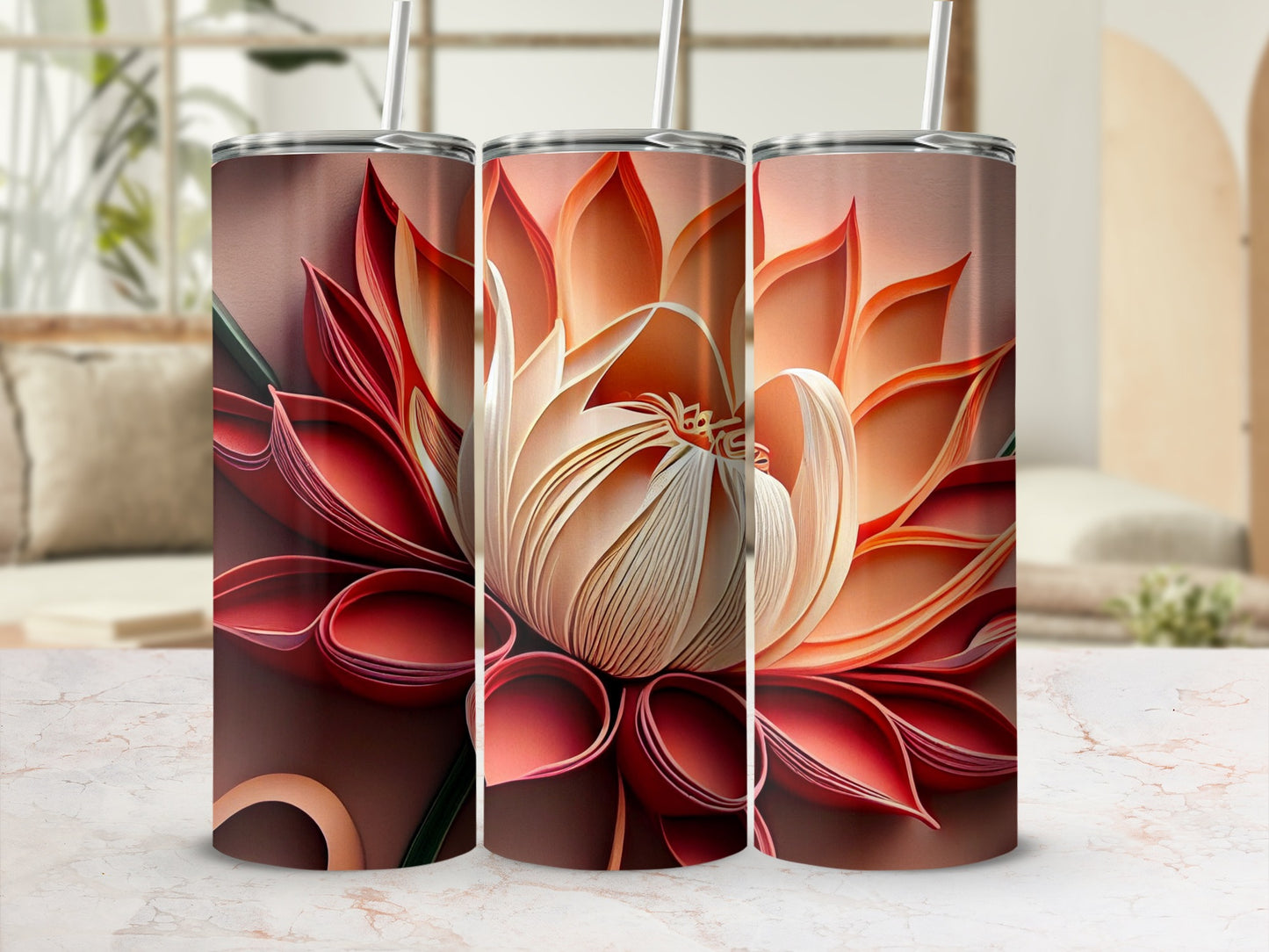 Elegant Flower Design Stainless Steel Tumbler 20oz