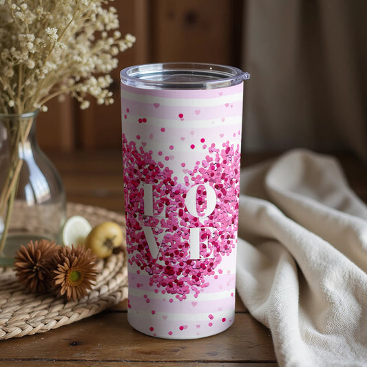 Love Heart Patterned Pink Confetti Insulated Tumbler