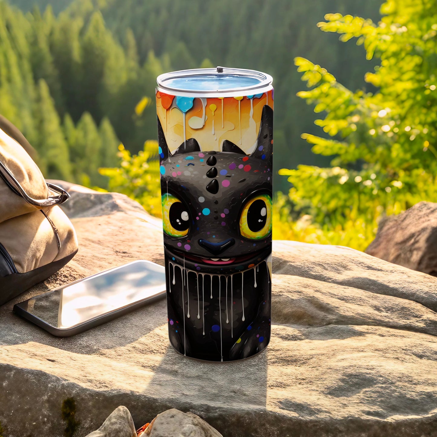 Black Cartoon Character Dripping Paint Tumbler