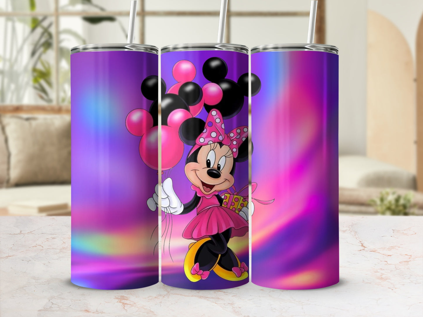 Minnie Mouse Holding Balloons Gradient Tumbler Product