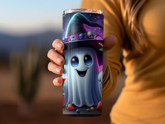 Cute Halloween Ghost with Hat Colorful Beverage Tumbler