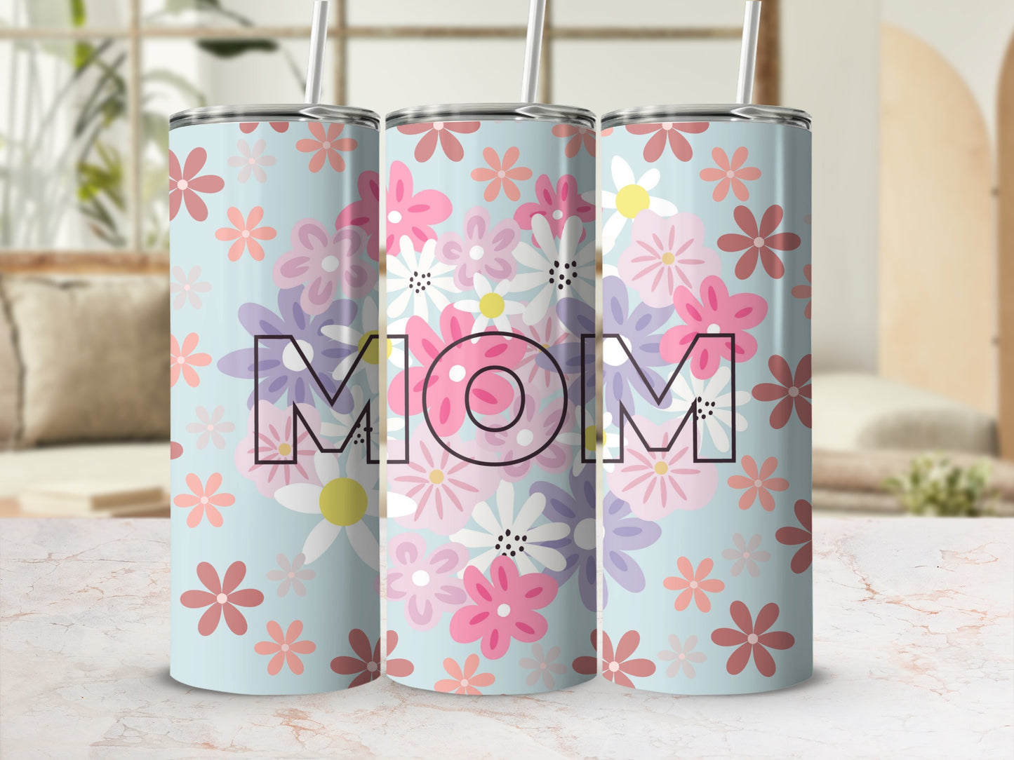 Floral Design Mom Themed Insulated Tumbler