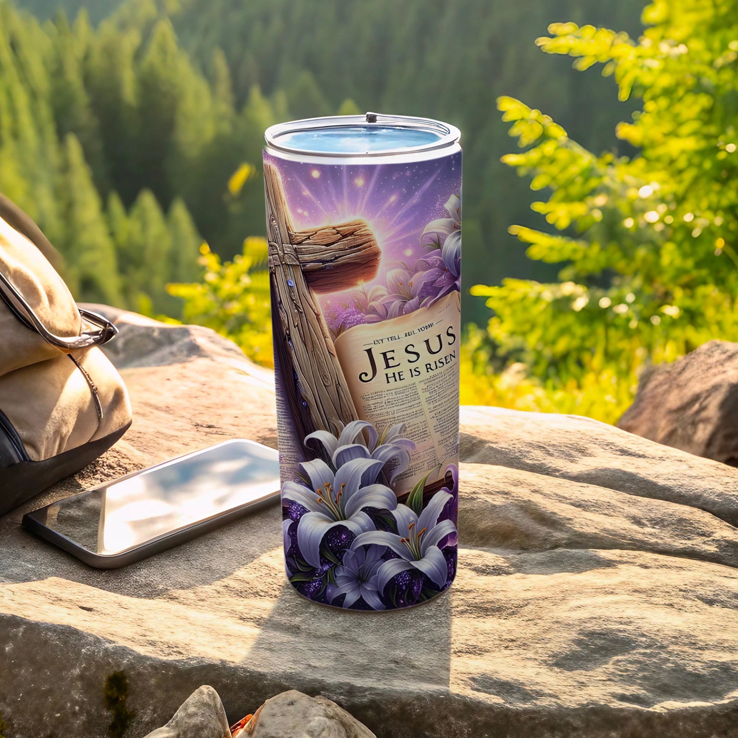 Jesus He Is Risen Cross Lilies Christian Tumbler product type