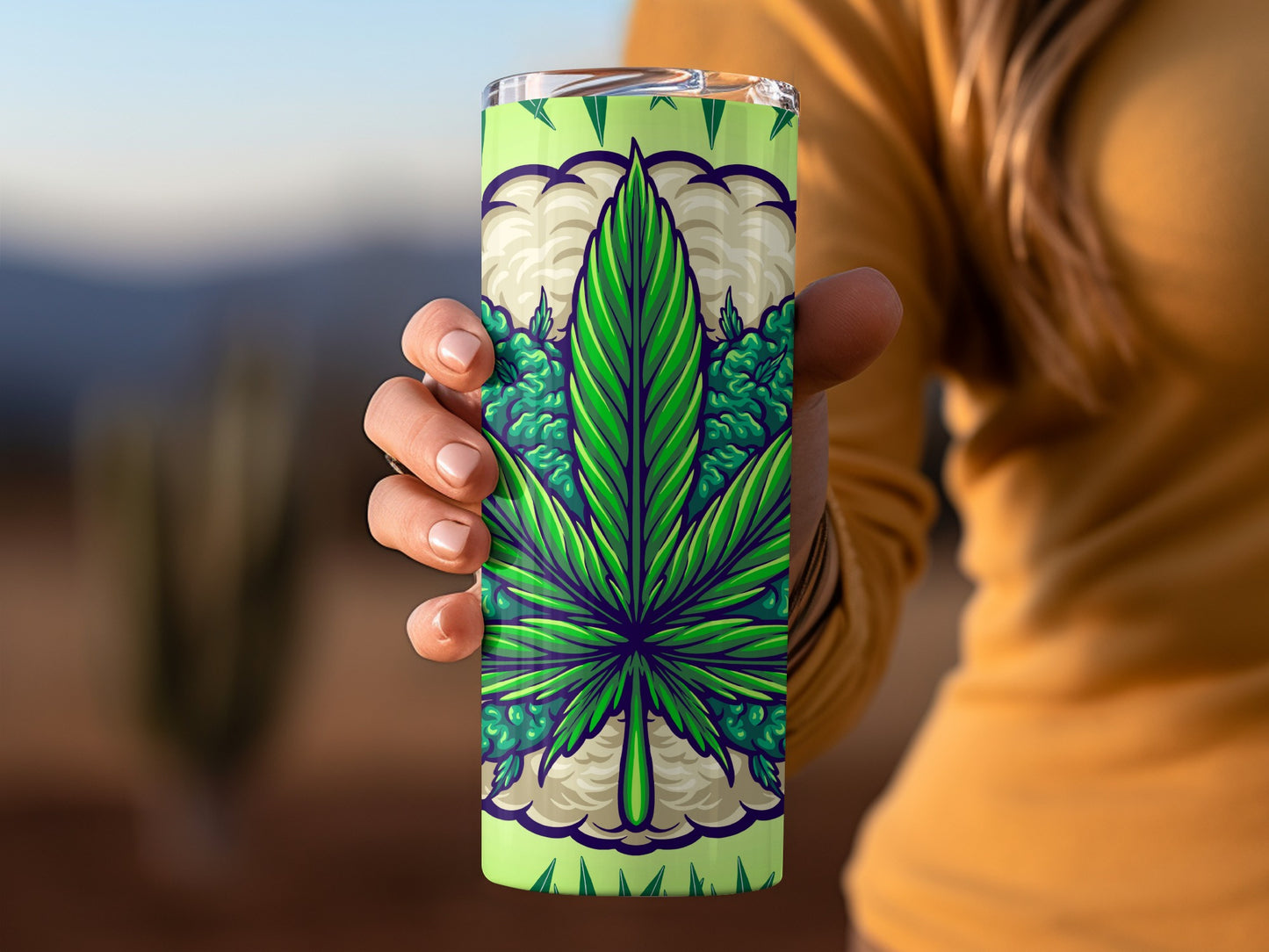 Vibrant Green Leaf Design on Insulated Tumbler