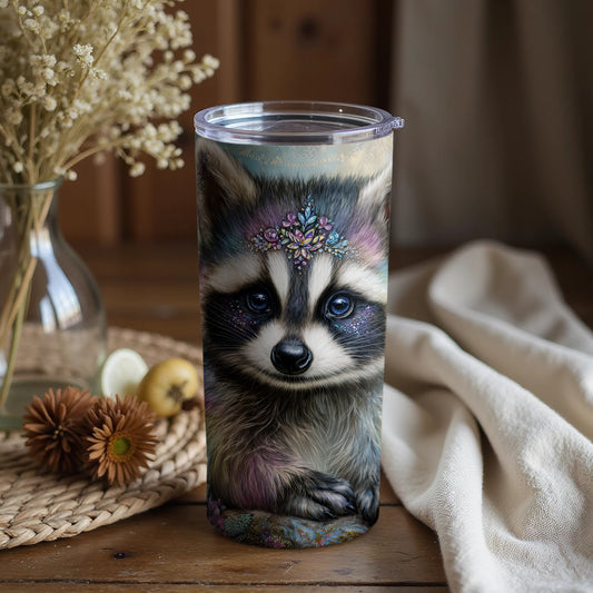 Cute Raccoon With Floral Accents on Tumbler product